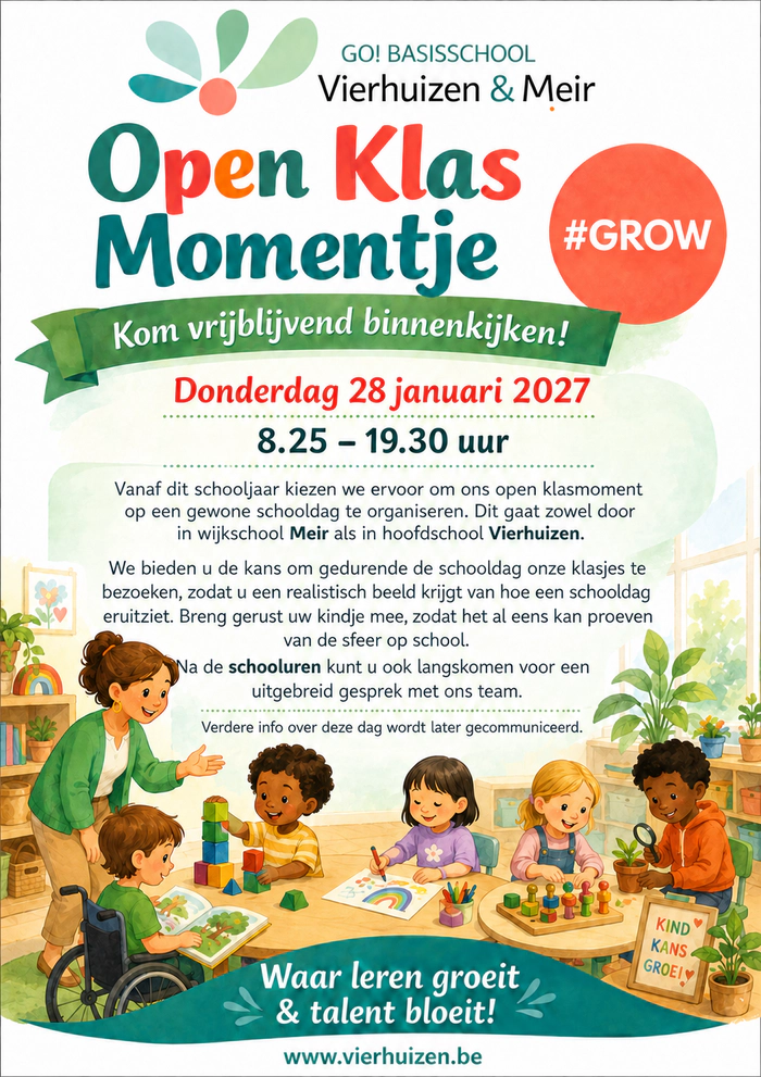 Open Klas Momentje – donderdag 28 januari 2027, 8.25 – 19.30 uur